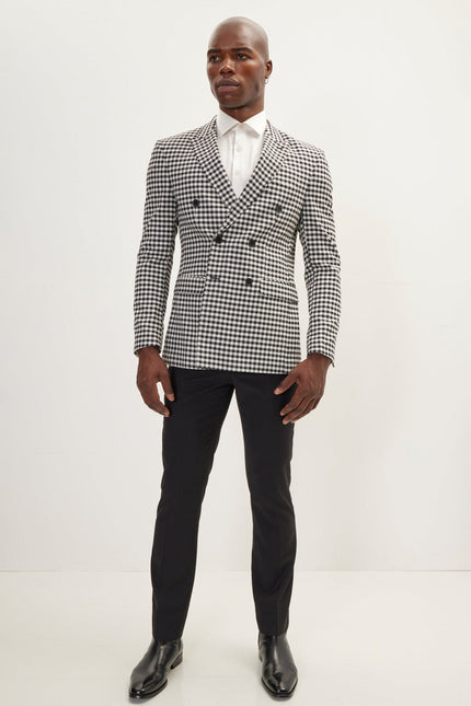 Men's Double-Breasted Houndstooth Suit - Black White | Ron Tomson