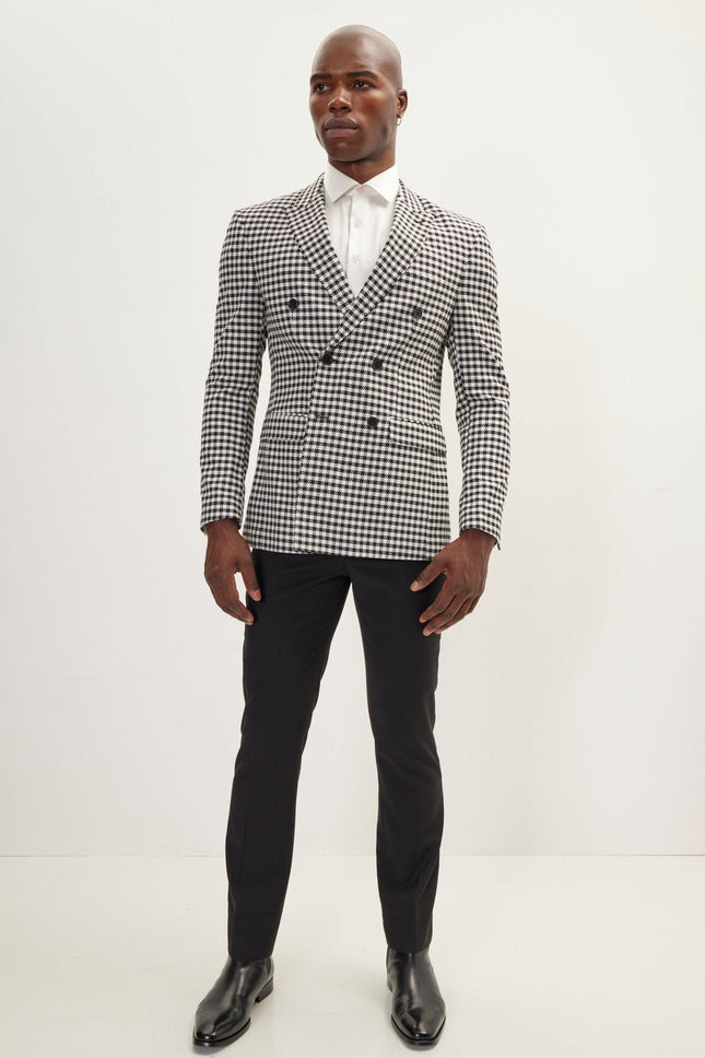 Double-Breasted Houndstooth Suit - Black White