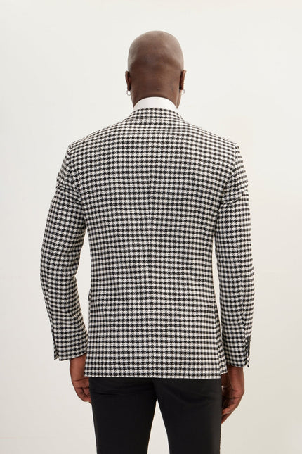 Men's Double-Breasted Houndstooth Suit - Black White | Ron Tomson