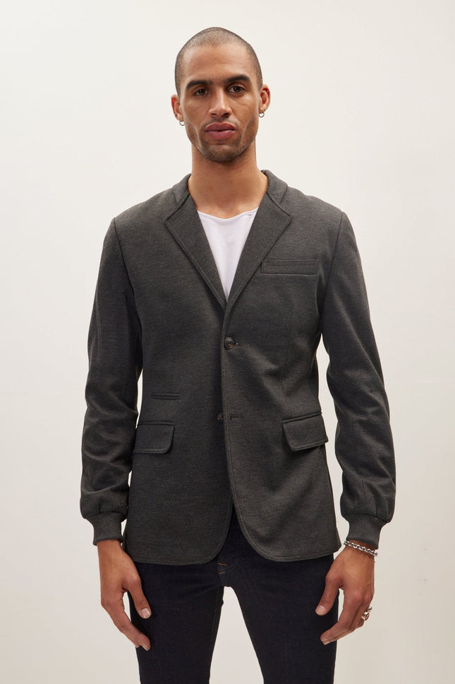 Men's Elastic Cuff And Neck Detail Fitted Blazer - Anthracite | Ron Tomson