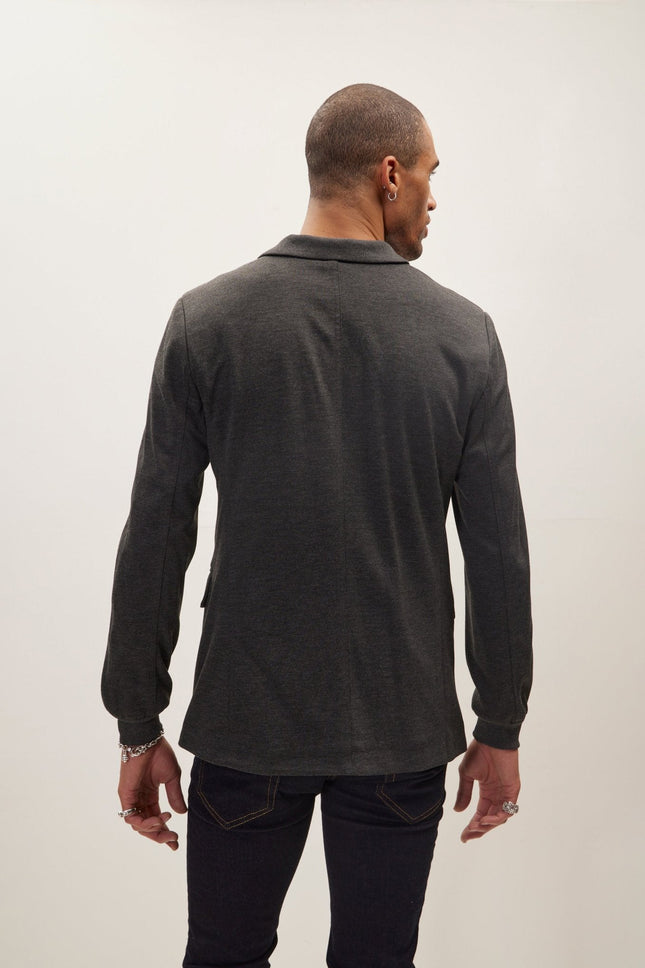 Men's Elastic Cuff And Neck Detail Fitted Blazer - Anthracite | Ron Tomson