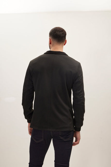 Men's Elastic Cuff And Neck Detail Fitted Blazer - Black | Ron Tomson