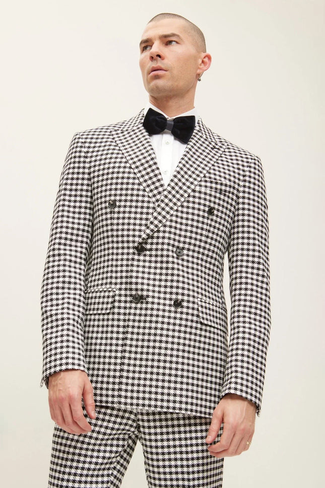 Double-Breasted Houndstooth Suit - Breasted Houndstooth Suit With Matching Pants
