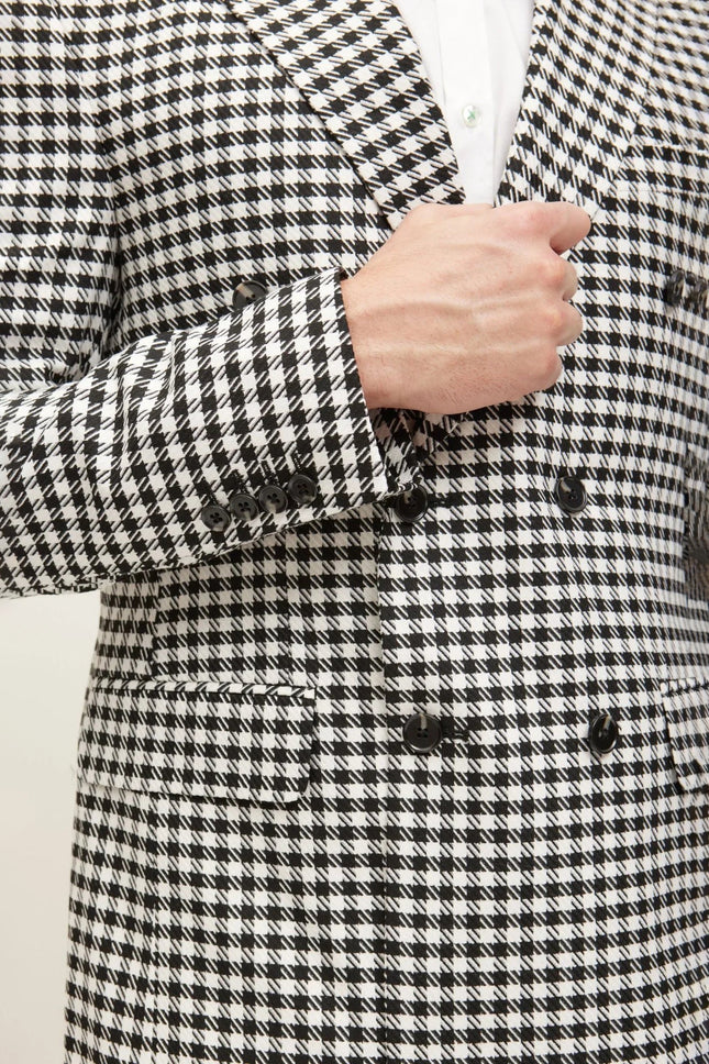 Double-Breasted Houndstooth Suit - Breasted Houndstooth Suit With Matching Pants