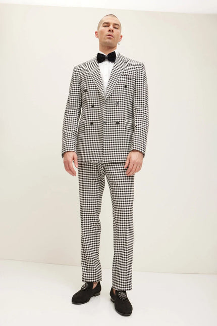 Men's Double-Breasted Houndstooth Suit - Breasted Houndstooth Suit With Matching Pants | Ron Tomson