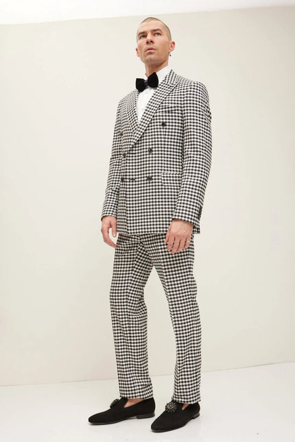 Men's Double-Breasted Houndstooth Suit - Breasted Houndstooth Suit With Matching Pants | Ron Tomson