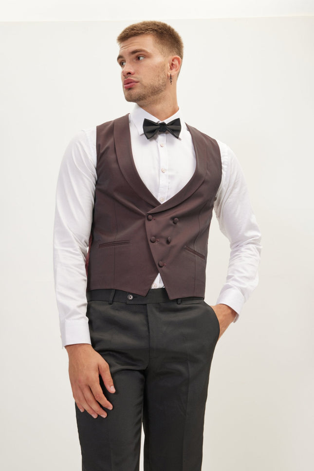 Men's Double-Breasted Vest - Burgundy | Ron Tomson
