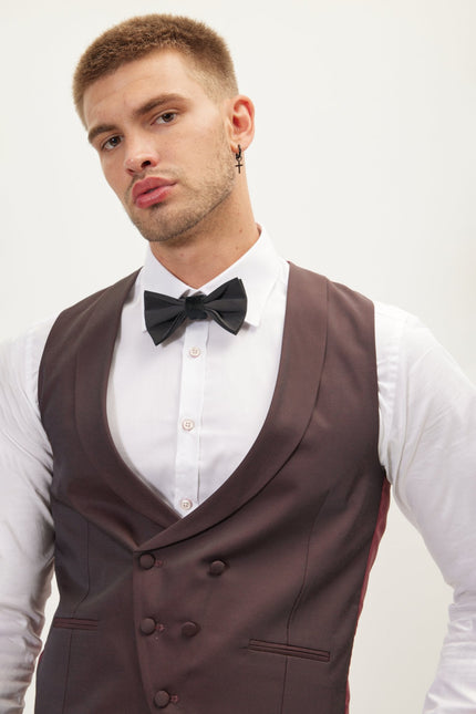 Men's Double-Breasted Vest - Burgundy | Ron Tomson