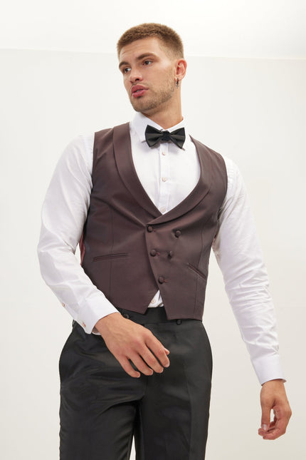 Men's Double-Breasted Vest - Burgundy | Ron Tomson