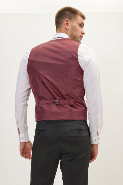 Men's Double-Breasted Vest - Burgundy | Ron Tomson