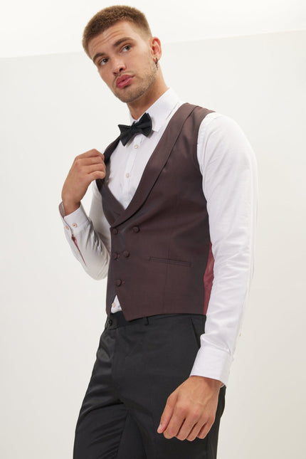 Men's Double-Breasted Vest - Burgundy | Ron Tomson