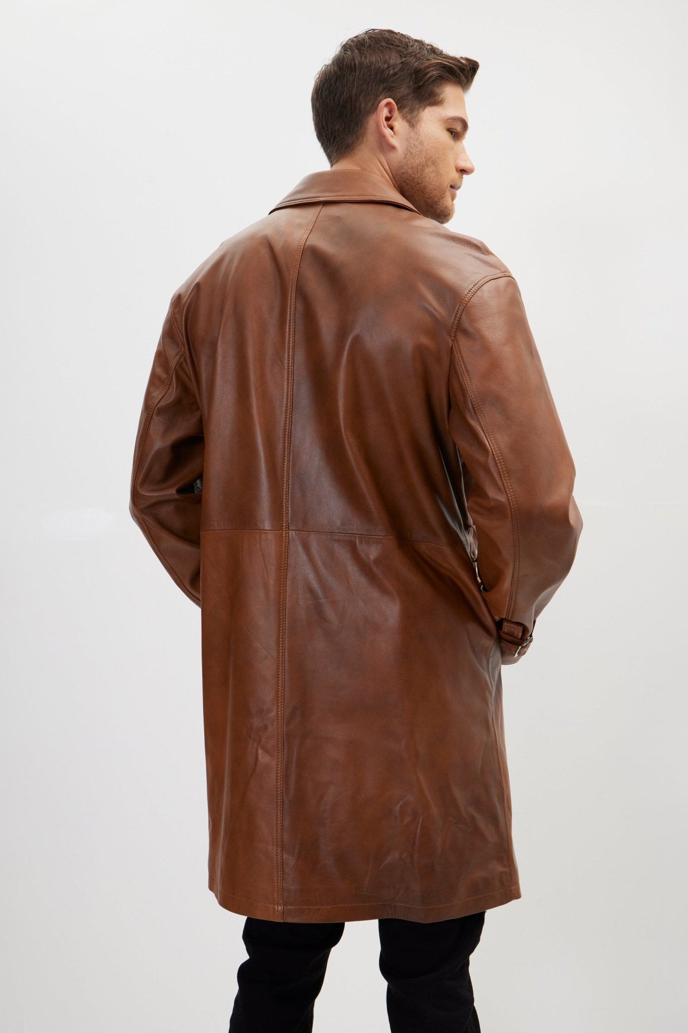 Men's Belted Leather Trench Coat - Cognac | Ron Tomson BROWN / L (40 US)