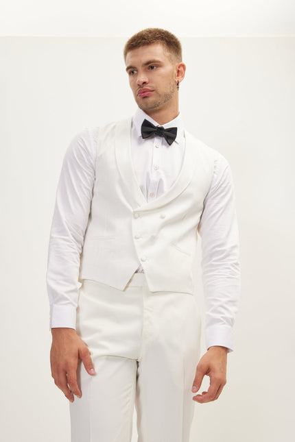Men's Double-Breasted Silk Waistcoat - White | Ron Tomson