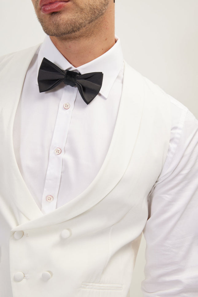 Men's Double-Breasted Silk Waistcoat - White | Ron Tomson