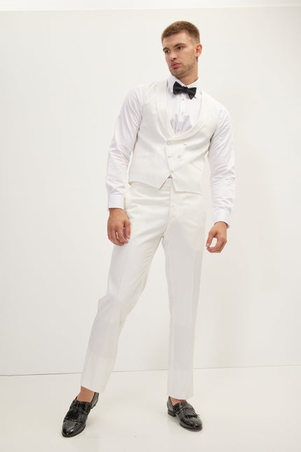 Men's Double-Breasted Silk Waistcoat - White | Ron Tomson