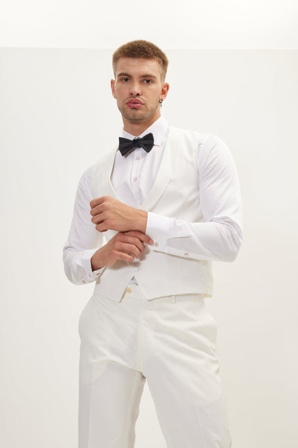 Men's Double-Breasted Silk Waistcoat - White | Ron Tomson