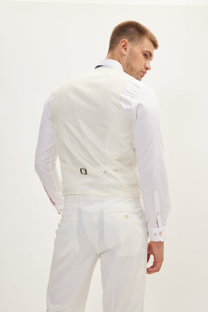 Men's Double-Breasted Silk Waistcoat - White | Ron Tomson