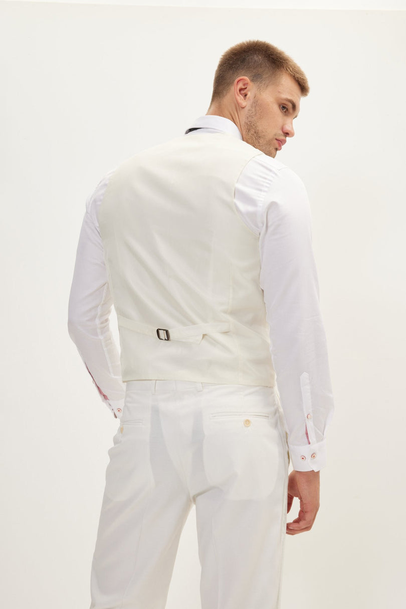Men's Double-Breasted Silk Waistcoat - White | Ron Tomson
