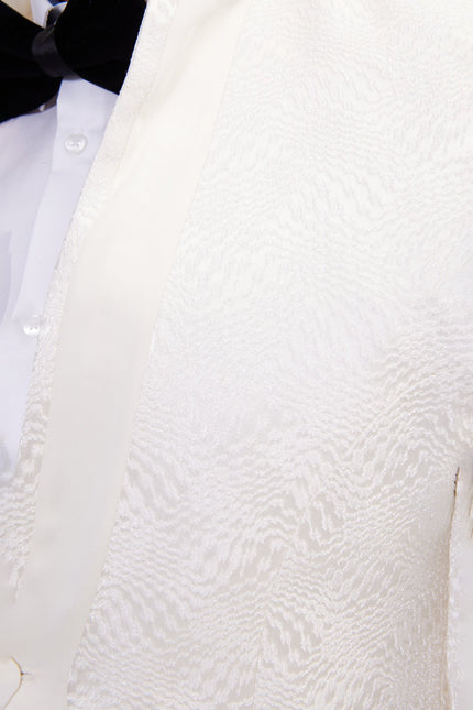Men's Embellished Mandarin Collar Tuxedo Jacket - White | Ron Tomson