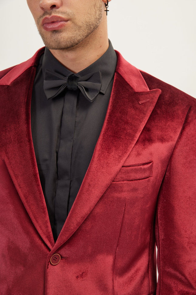 Peak Lapel Velvet Dinner Jacket - Burgundy