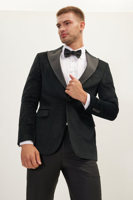 Men's Shawl Lapel Velvet Tuxedo Jacket - Black | Ron Tomson