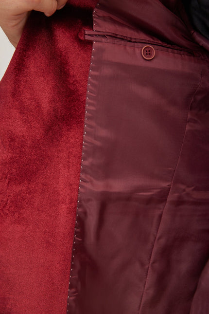 Men's Peak Lapel Velvet Dinner Jacket - Burgundy | Ron Tomson