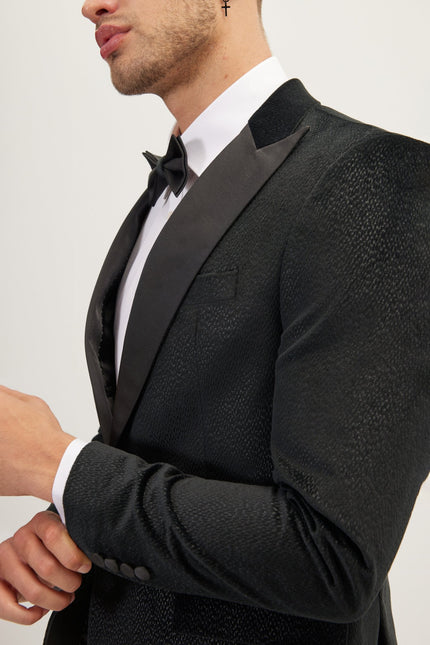 Men's Shawl Lapel Velvet Tuxedo Jacket - Black | Ron Tomson