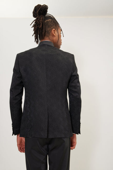 Men's Embellished Mandarin Collar Tuxedo Jacket - Black | Ron Tomson