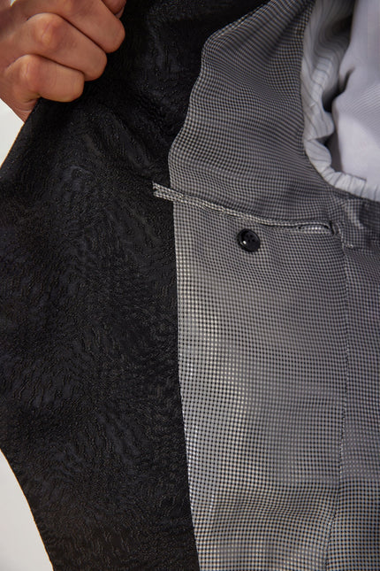 Men's Embellished Mandarin Collar Tuxedo Jacket - Black | Ron Tomson