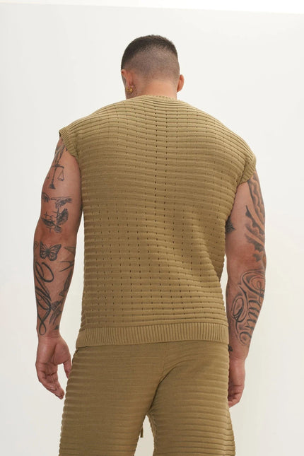 Men's Eyelet short sleeve Knit Top and Shorts Set - Light Green | Ron Tomson