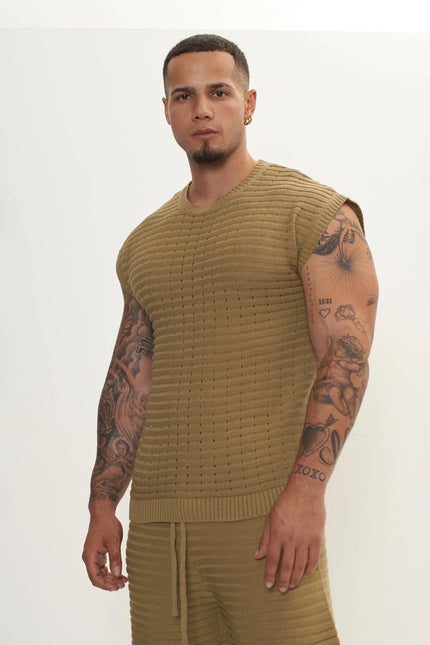 Men's Eyelet short sleeve Knit Top and Shorts Set - Light Green | Ron Tomson