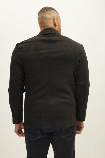 Men's Double-Breasted Faux Suede Peacoat - Black | Ron Tomson