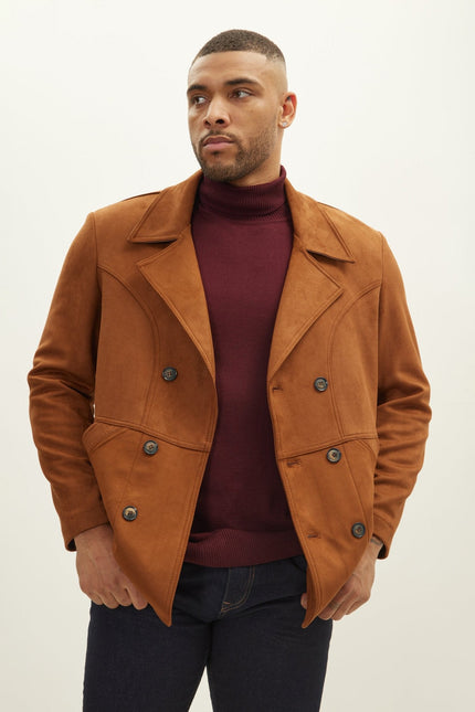 Men's Faux Suede Peacoat - Camel | Ron Tomson