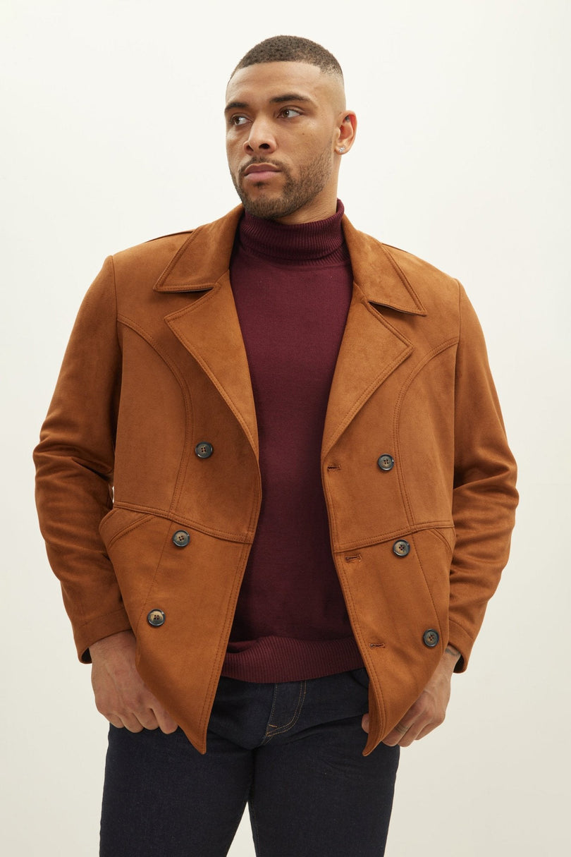 Men's Faux Suede Peacoat - Camel | Ron Tomson