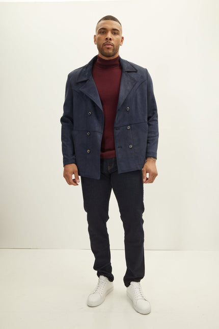 Men's Faux Suede Peacoat - Navy | Ron Tomson