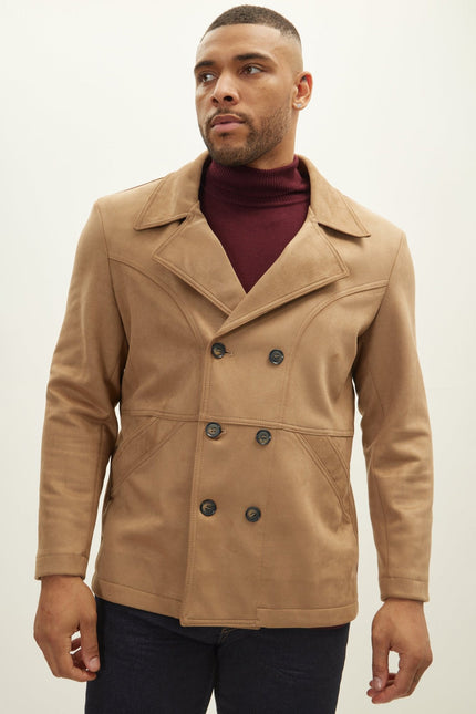 Men's Faux Suede Bond Peacoat - Stone | Ron Tomson