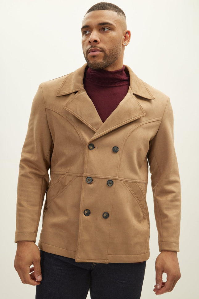 Men's Faux Suede Bond Peacoat - Stone | Ron Tomson