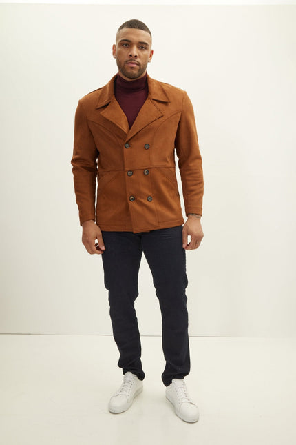 Men's Faux Suede Peacoat - Camel | Ron Tomson