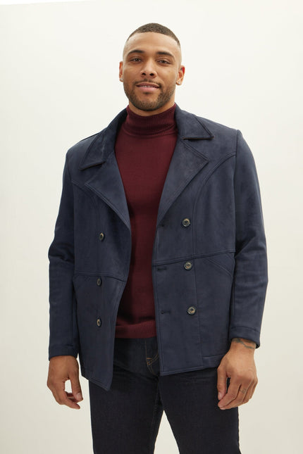 Men's Faux Suede Peacoat - Navy | Ron Tomson