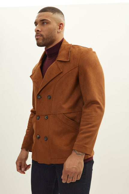 Men's Faux Suede Peacoat - Camel | Ron Tomson