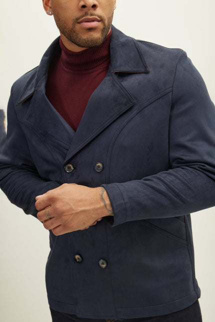 Men's Faux Suede Peacoat - Navy | Ron Tomson