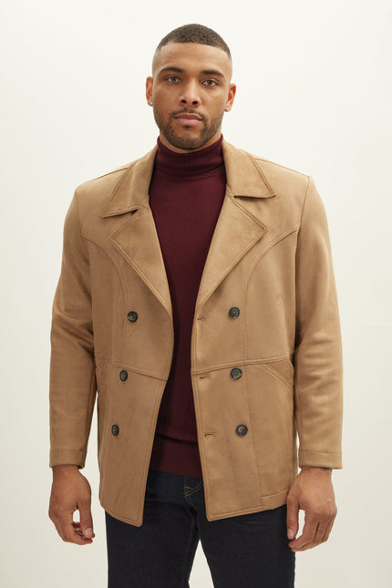 Men's Faux Suede Bond Peacoat - Stone | Ron Tomson