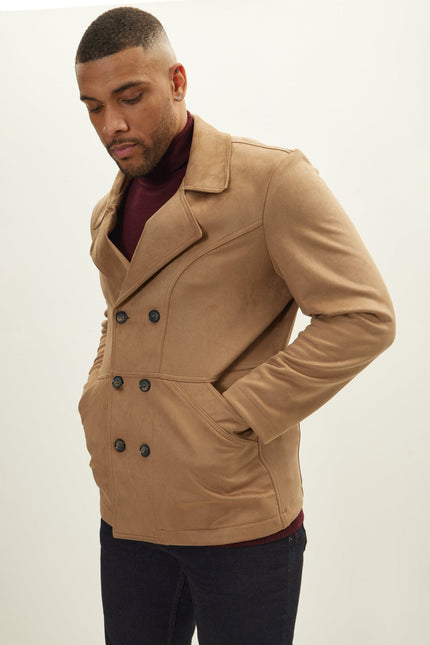 Men's Faux Suede Bond Peacoat - Stone | Ron Tomson