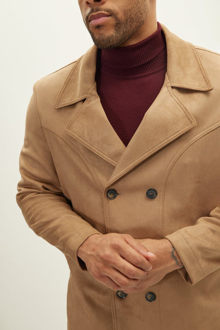 Men's Faux Suede Bond Peacoat - Stone | Ron Tomson