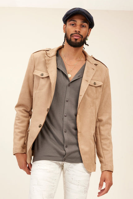 Men's Microsuede Lightweight Safari Jacket - Stone | Ron Tomson