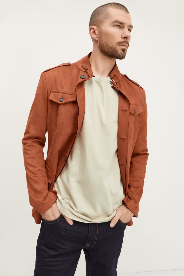 Men's Microsuede Safari Jacket - Brick Red | Ron Tomson