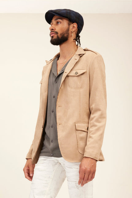 Men's Microsuede Lightweight Safari Jacket - Stone | Ron Tomson