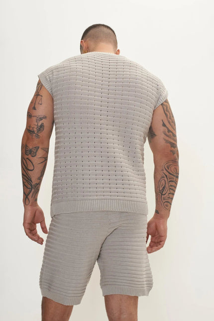 Men's Eyelet short sleeve Knit Top and Shorts Set - Grey | Ron Tomson
