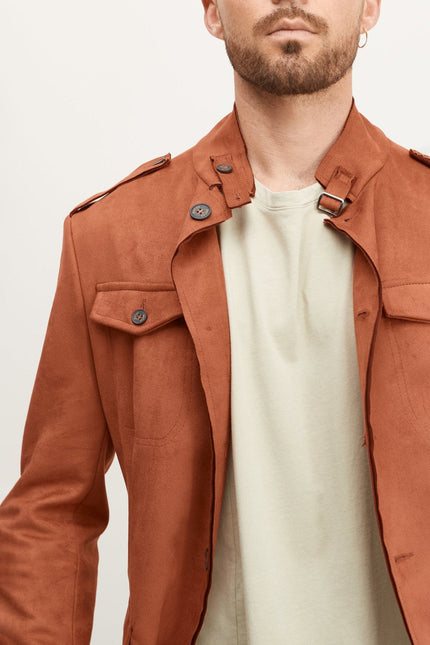 Men's Microsuede Safari Jacket - Brick Red | Ron Tomson