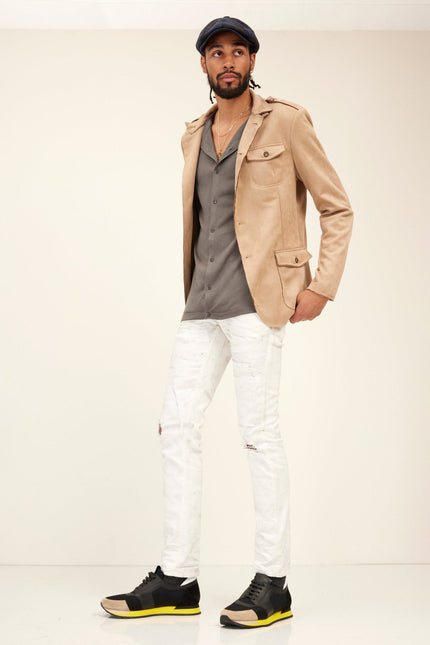 Men's Microsuede Lightweight Safari Jacket - Stone | Ron Tomson